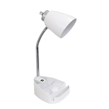 Gooseneck Organizer Desk Lamp With Holder And USB Port, White